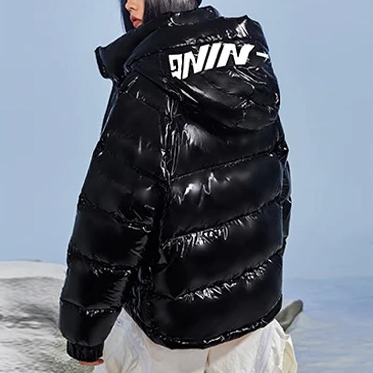 Li Ning Sports Fashion Series Casual Warm Loose Short Down Jacket Women Jackets Black AYMR302-2