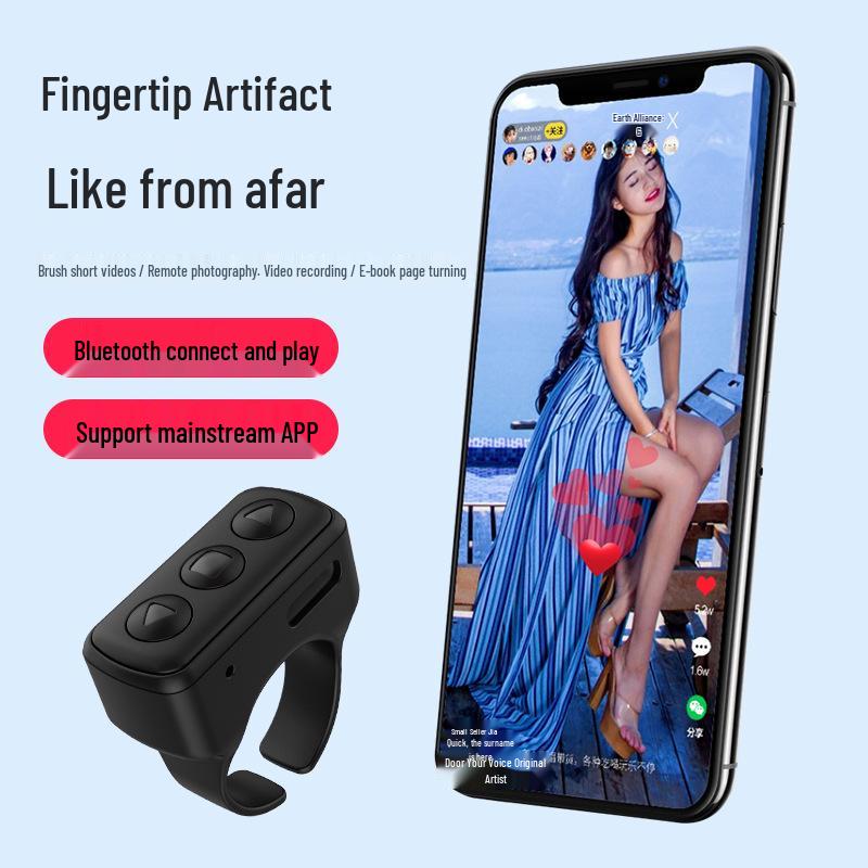 Bluetooth Fingertip Controller: Mobile Phone Video Scroller & Selfie Ring for Douyin Blue (Video Scrolling + Selfie)