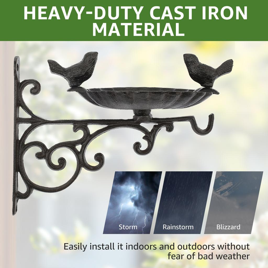Wall Mounted Bird Bath Cast Iron Bird Feeder Gardens Decoration Elegant Fence Tree Mount Bird Feeder Mesh Seed Tray for Outdoor