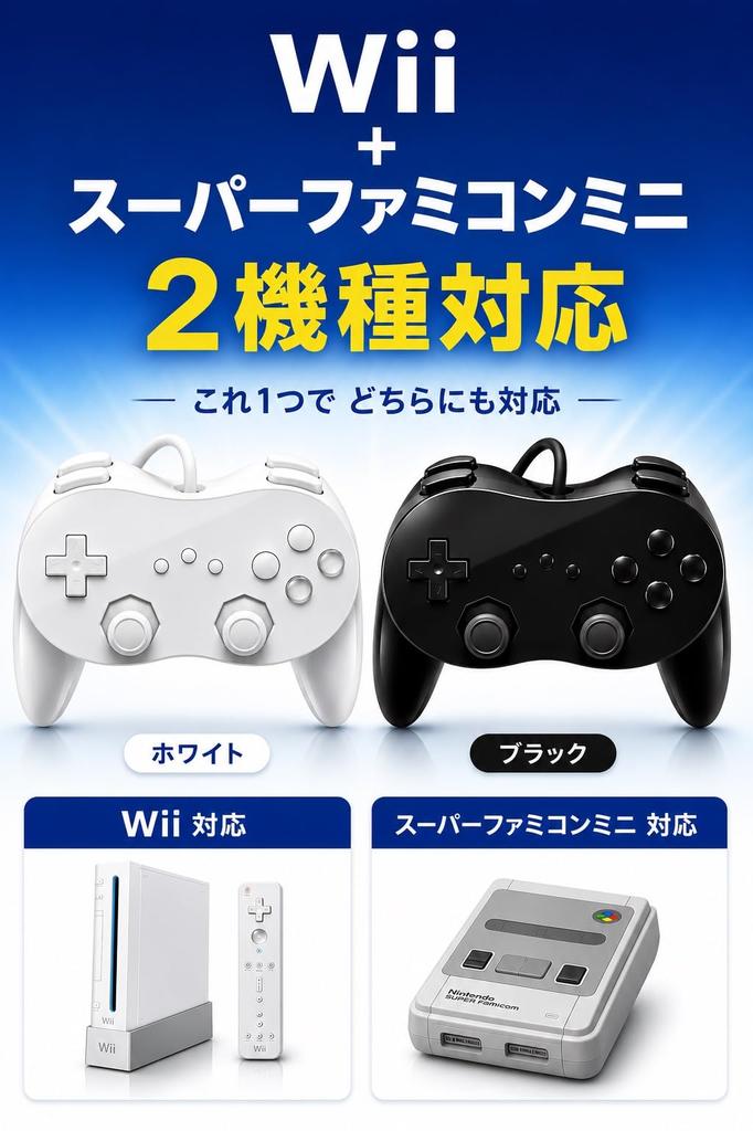 Wii Games More Classic Controller PRO Compatible with Super Famicom Wired Vibration Plug and [Enjoy Comfortably] Mini, Connection, Function, Play.