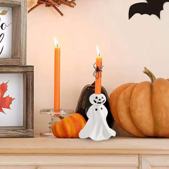 Halloween Ghost Taper Candle Holder Spooky Resin Ghost Pumpkin Tapered Candlestick Holder for Halloween Wedding Party Office Home Table Decor