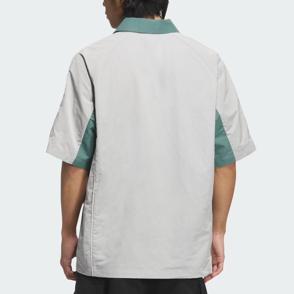 Adidas Originals Retro Ss25 Brand Logo Striped Loose Fit Sports Polo Shirt Men Shirts Light-Gray Detective-Green KD0948