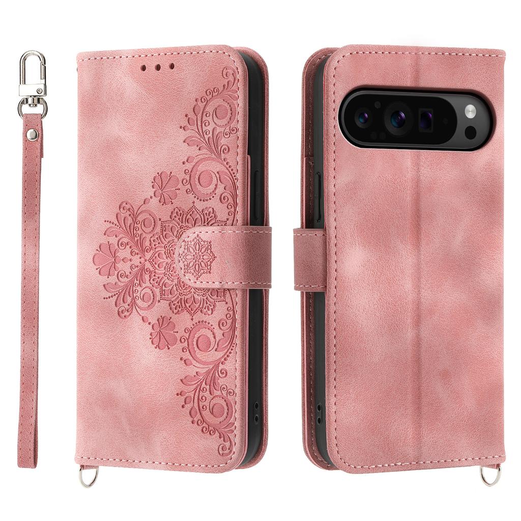 For Google Pixel 9 Pro XL Leather Case Flower Pattern Phone Protector with Multiple Card Slots