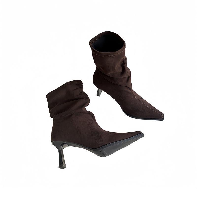 Pointed Short Boots Women's Thin Heel 2025 Sense New Autumn and Winter High Heel Medium Tube Thin Boots Women