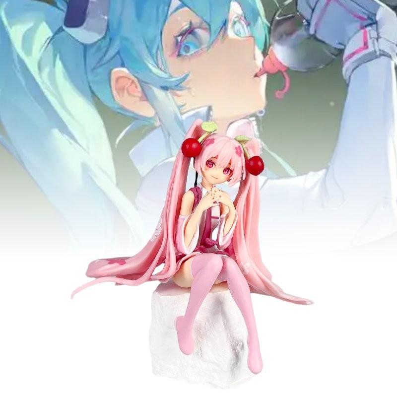 Adorable Vocaloid Miku Hatsune Sitting Pose Cherry Blossom Pvc Figure Model For Collectors