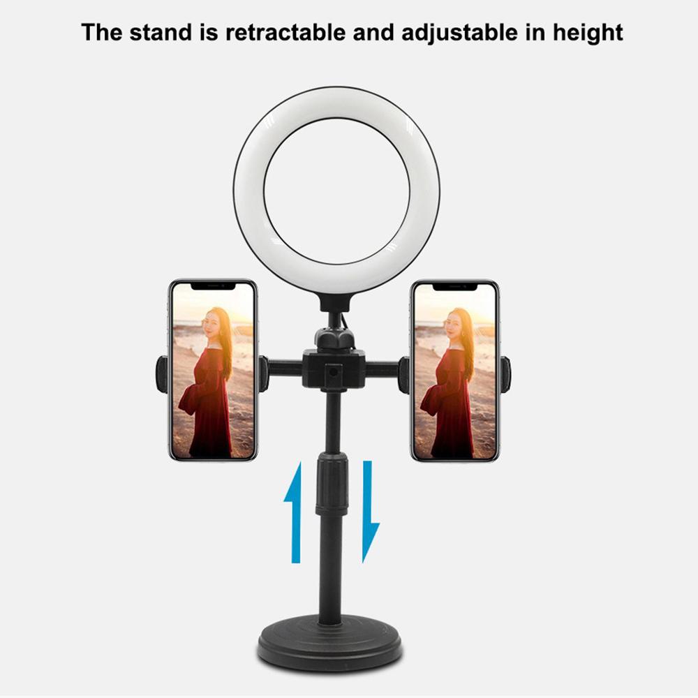 

A-05 6-Inch Video Light LED Ring Fill Light Stand with 2 Phone Clamps for Webcam Online Teaching Live-streaming Photography Type A