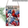 2D Flat Decorative 8×12 Inch Aluminum Plaque Metal Sign | Welcome Patriotic Red Cardinal & Floral Design; Ideal for Home & Outdoor Wall Decor