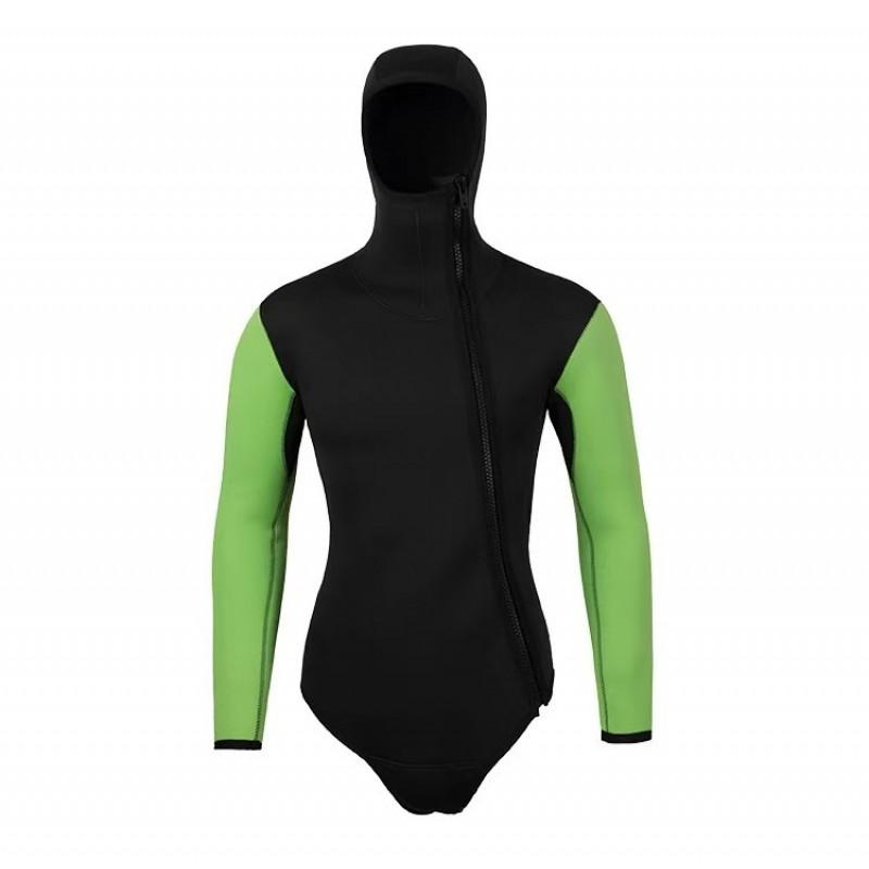 5mm Neoprene Hooded Zip-Front Two-Piece Wetsuit Freediving Spearfishing Snorkeling Swimming