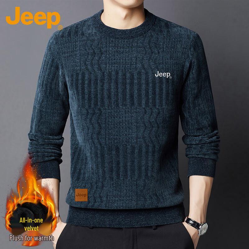 JEEP Men s Fleece-Lined Thick Round Neck Sweater 3XL
