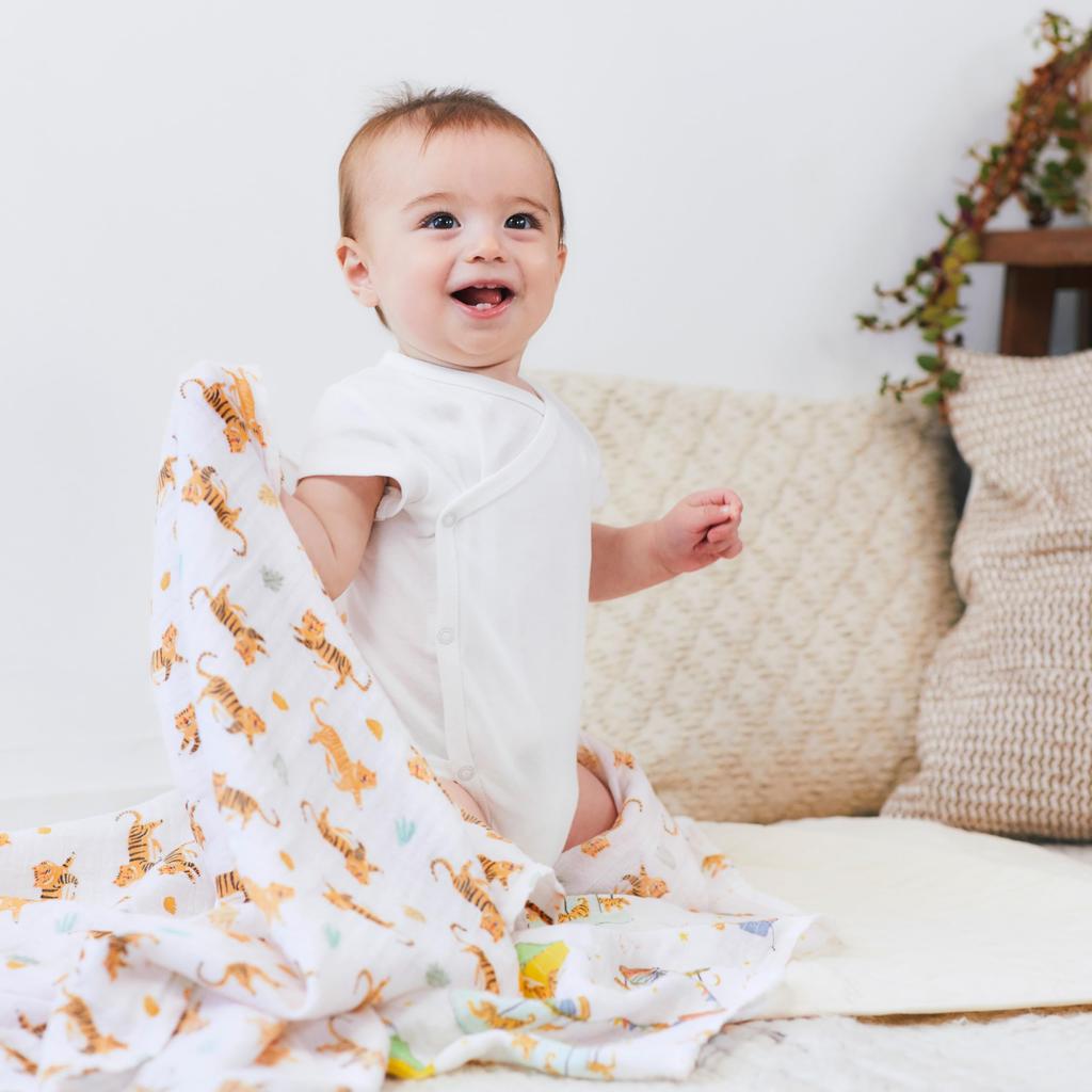 aden anais 2022 Zodiac Tiger Set of 120x120cm Muslin Cotton Newborn Baby ASWC30007J + Swaddles, 3, Swaddles, Gift,