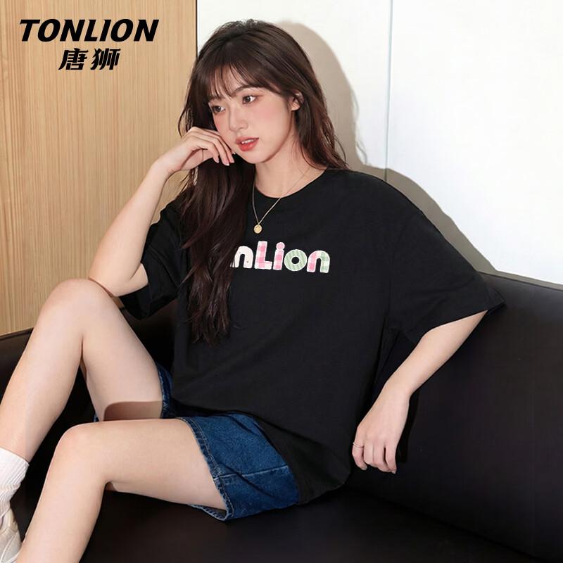 TonLion Women s 100% Cotton Letter Print Short Sleeve T-Shirt 2XL