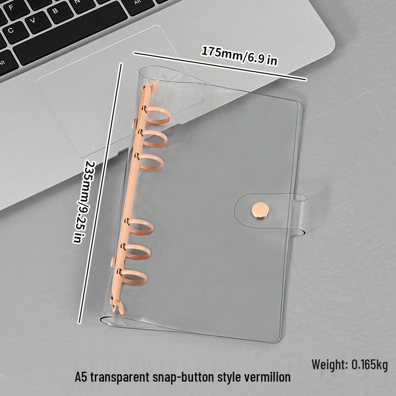 A5/A6 Transparent PVC Ring Binder Planner Cover with Snap Button and Multi-color Six-Hole Metal Clip