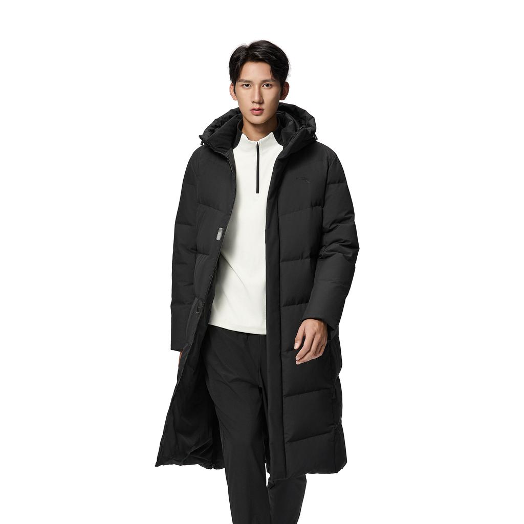Anta Warm Fashionable Comfortable Long Sports Hooded Winter Training Outdoor Down Jacket Unisex Outerwear Basic-Black 452540212-2