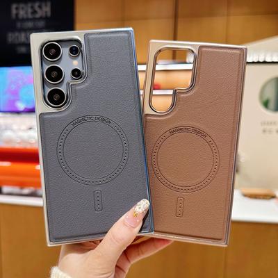 Creative Leather Side Edge Drop S24U Protective Case for Samsung S25ultra Business Magnetic Charging Phone Case