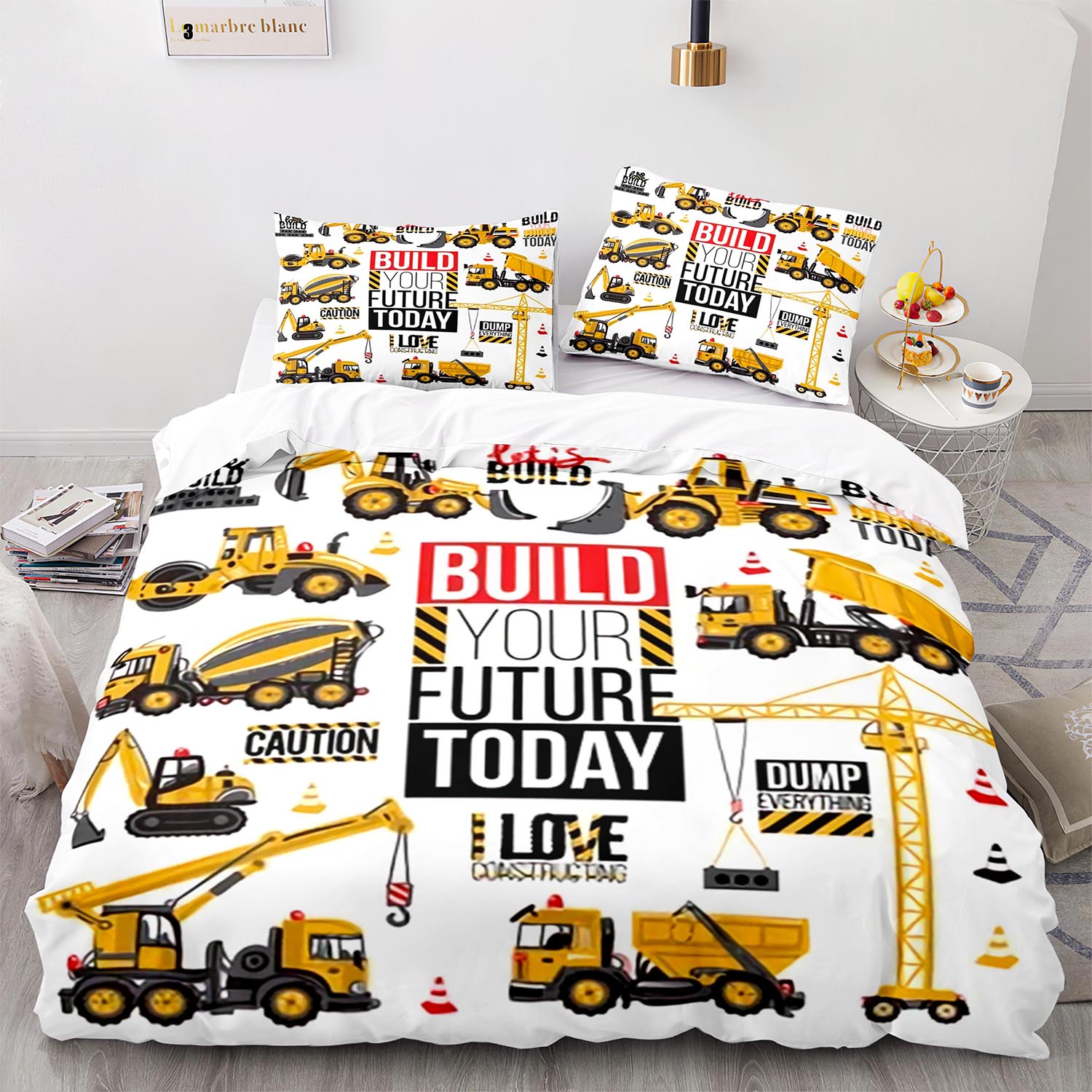 

Single/Twin/Ful/Quen/King-Sized Dimensionsd Dimensions 3D Enginering Vehicle - Themed Beding Set featuring Excavator Print for Adult People plus Kid 100*200cm Single