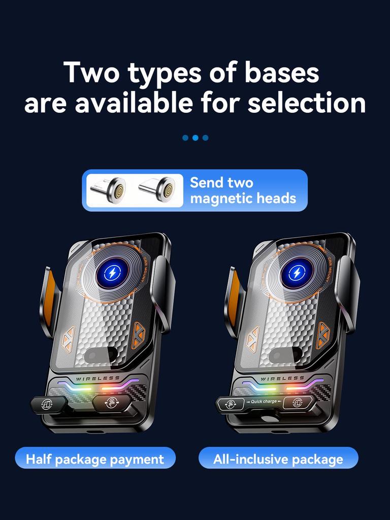 2026 Dual Motor Car Phone Holder with 90° Flip & Colorful Ambient Light Wireless Charger