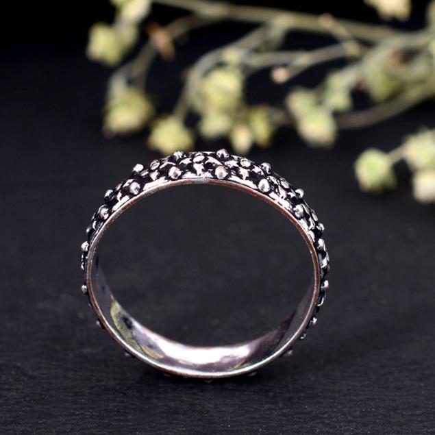 

Oxidized Sterling Silver Daisy Ring | Dense Floral Eternity Band | Intricate Flower Cluster Stacking Jewelry | Boho Gift 12 срібний