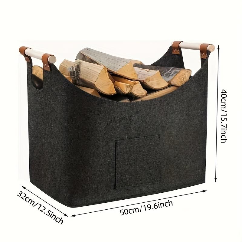 1pc  Extra Large Foldable Felt Firewood Basket,  Heavy Duty with Reinforced Handles - Multi-use Storage - Dark Grey