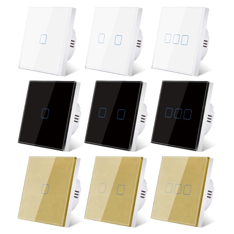 EU/UK No Neutral Wire Touch Wall Light Switch 1/2/3 Gang Single Live Wire Tempered Glass Panel for Home & Hotel /ODM Factory