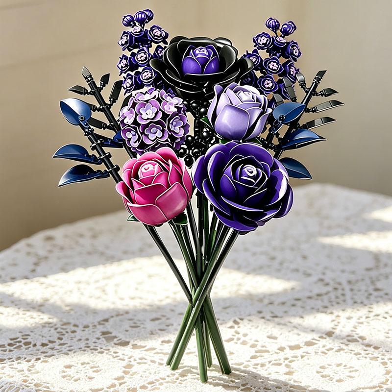 Moc Bukett Modell Montering Byggklossar Utbildande Kreativ Vuxen Barn Leksaker Rosor Blommor Klossar Set Skrivbordsdekoration Pojke Gåva