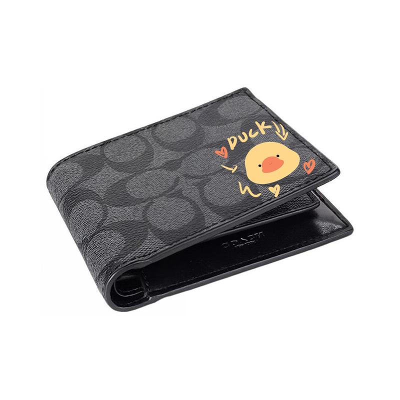 Coach Wallet [Customized Bag] 3 IN 1 Hand-painted Personalized Graffiti Embossed Printed Short Folding Belt with Detachable Card Holder Black(duck)