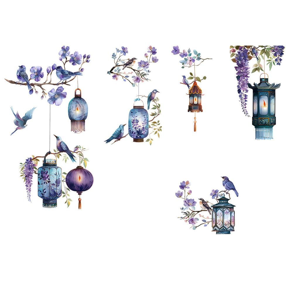 Wall Sticker Purple Flower Bird On Branch Decoration for Bedroom Living Room Background Self Adhesive Removable