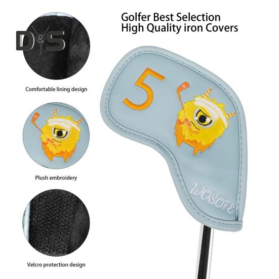 9Pcs Golf Club Head Covers Golf Club Wedge Iron Protective Headcover Thick Faux Leather Golf Iron Head Covers Golf Accessories