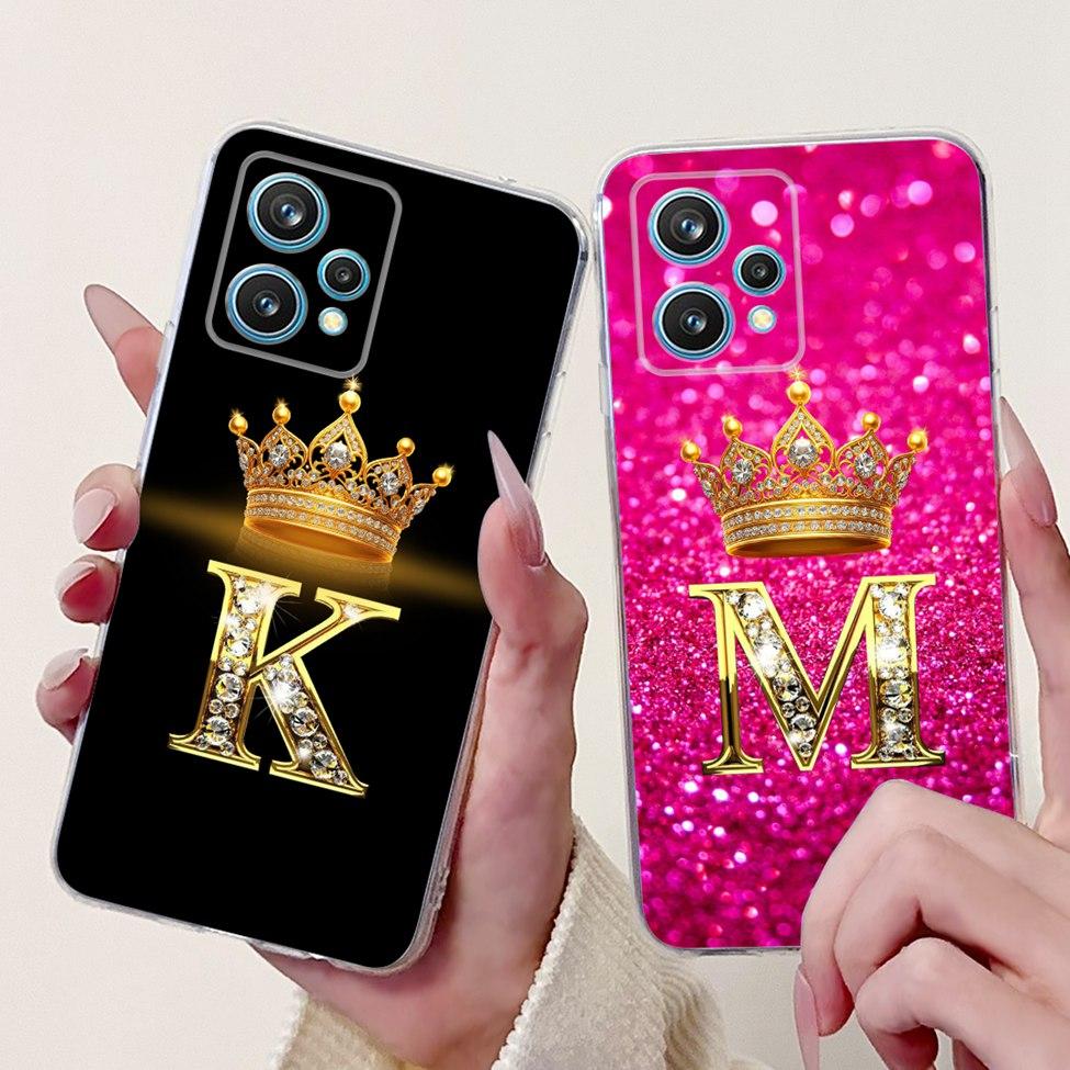 6.4" For Realme 9 Pro Plus Case RMX3392 Clear Fashion Luxury A-Z Letters Soft Bumper Cover For Realme 9 Pro+ Phone Case RMX3393
