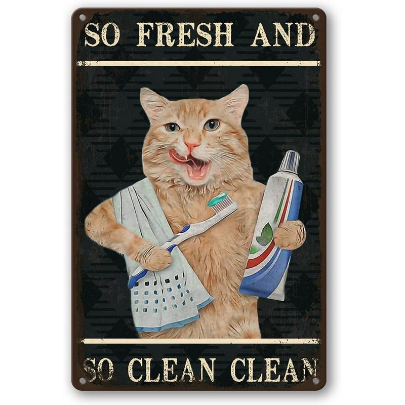 Hisun Tin Sign Vintage Funny Cat Coffee Themed Metal Tin Sign Retro Cute Kitten Wall Art Decor for Home Kitchen Cafe Bar Rustic Iron Painting P