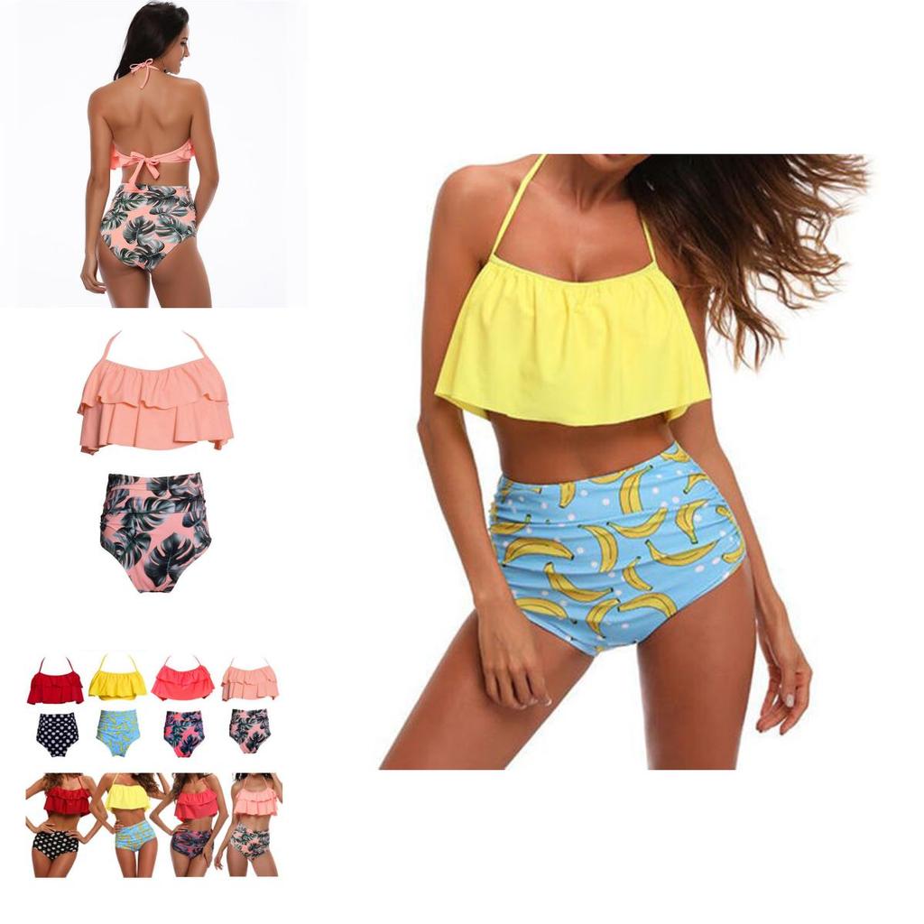 Premium Quality Swimwear Fashion Falbala Women High-waisted Bikini Set For Stylish Comfort