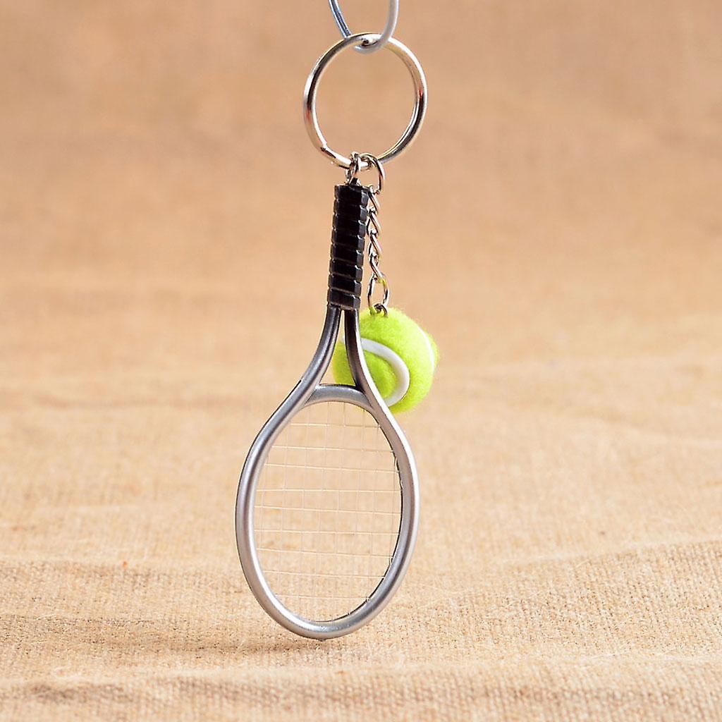 Tennis Racket Ball Lovely Alloy Pendant Key Chain Hanging Ornament Silver