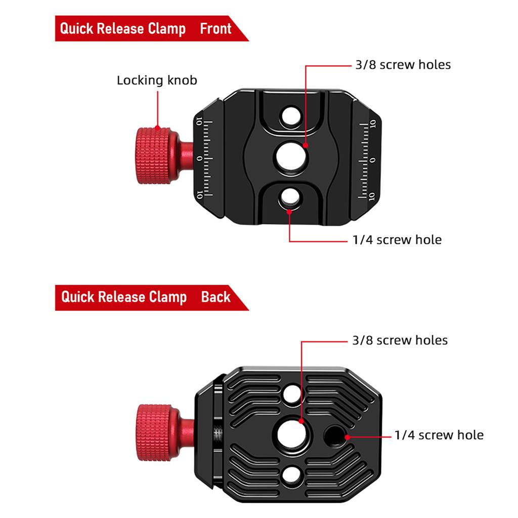 Quick Release Clamp Adapter Set with Quick Release Plate Arca Swiss with 1 4 & 3 8 Inch Screw Hole Aluminum Alloy for