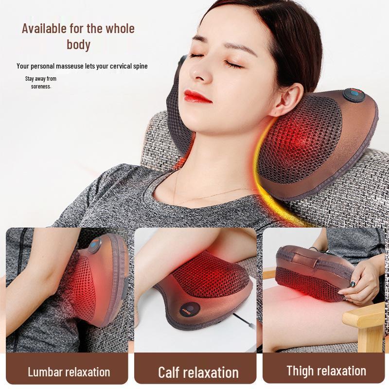 Cross-Border Cervical and Lumbar Massager: Multi-Functional Pillow for Neck and Waist with Kneading and Heat Therapy.