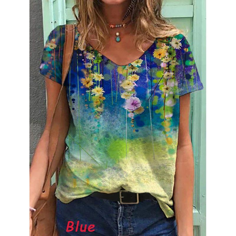 

Womens Neck V Short Sleeve Blouse Casual Baggy Tshirt Tunic Tops Plus Tees Size 2XL синий