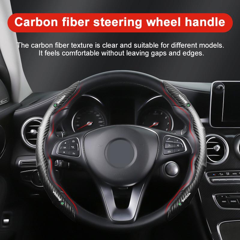 Non-Slip Universal Carbon Fiber Car Steering Wheel Cover for Skoda Octavia 1 2 3 A4 A5 MK2 Kodiaq Superb 3 Rapid Fabia 1 Car Styling