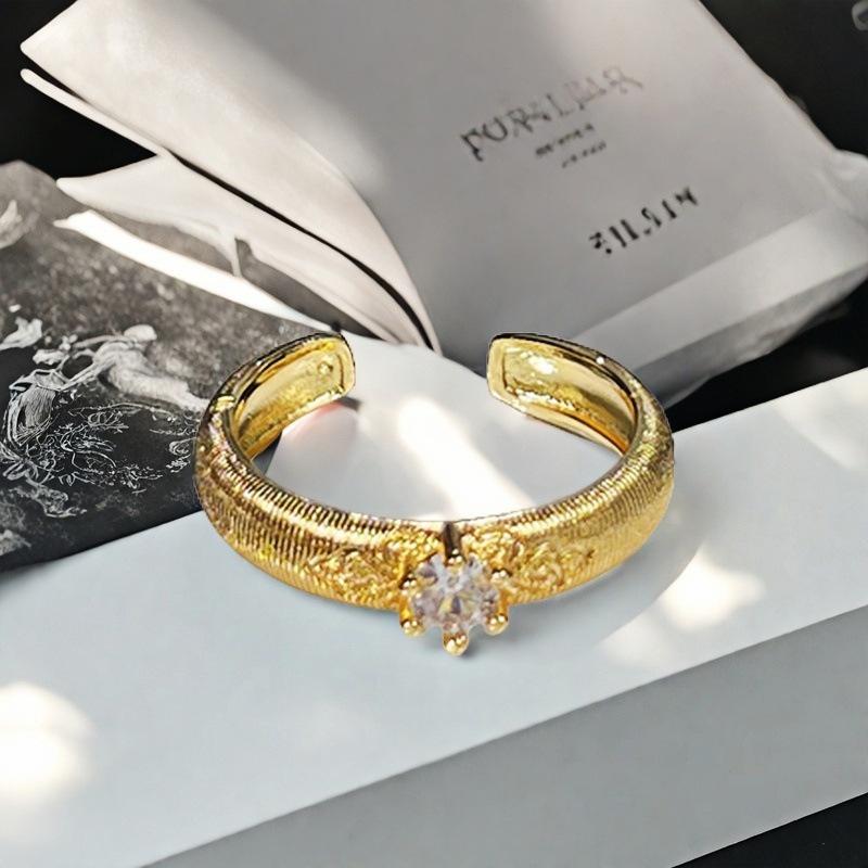 Средневековое Золотое Матовое Лист Волнистое Циркон Кольцо-Перо Персонализированное Крест Полностью Алмазное Французское Ретро Легкая Роскошь Кольцо Adjustable opening