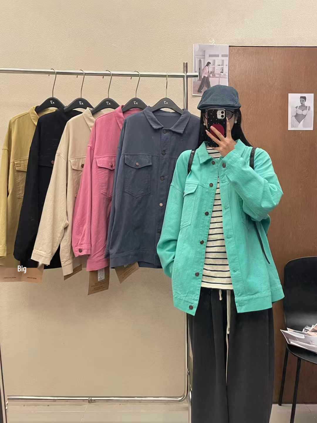 

Women s Plus Size Spring Korean Style Colored Washed Denim Jacket One Size м ята зелений колір