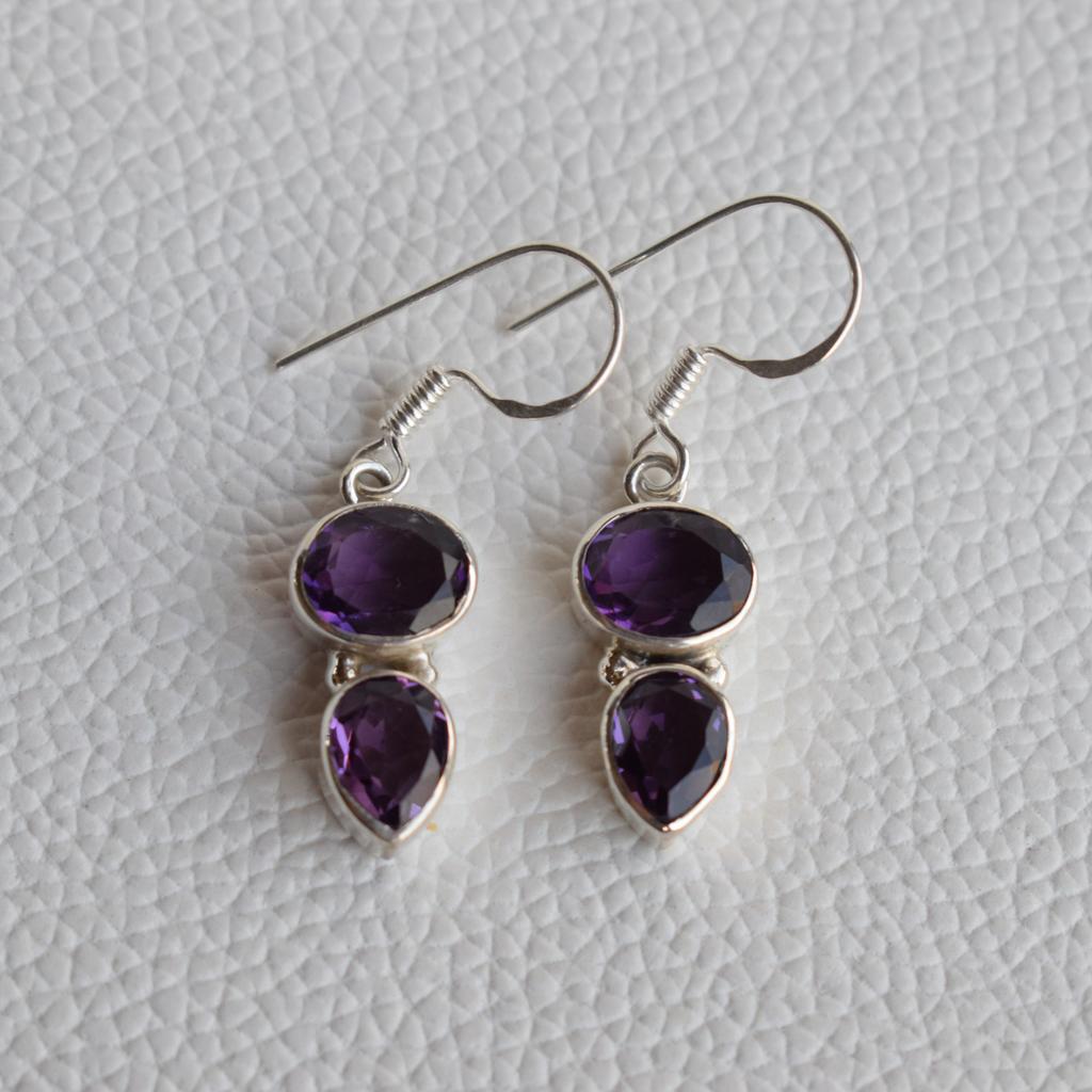Natural Amethyst Earrings, 925 Sterling Silver Earrings, Gift for her, February Birthstone, Gemstone Earrings, Dual Stone Earrings