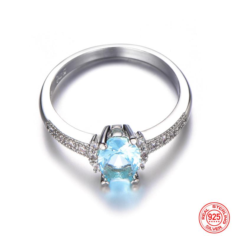 925 Sterling Silver Charm Aquamarine Ring For Women Fashion Wedding Jewelry Engagement Party Gift 2025