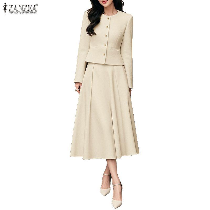 ZANZEA Women Long Sleeve Blouse and Skirts Casual Two Piece Suit Sets