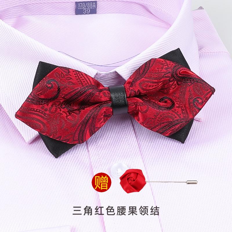 Men'S Korean Banquet Groom Wedding Best Man British Bow Tie Brooch Set Burgundy Bow Red Bow Tie