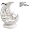 Study Room Desk Sculpture 3D Printed Crescent Moon and Snowy Village Figurine Mini House Statue Unique Resin Craft Ornament with Stable Base,