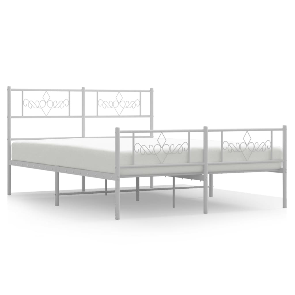 Metal Bed Frame with Headboard and Footboard White 120 x 190 cm