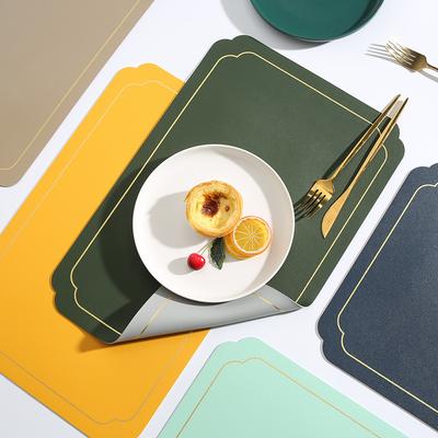 6/4 Stück Nordischer Stil Leder Platzset Anti-Rutsch und Wärmeisolierung Matte PVC Zweifarbig Haushalt Hotel Esstisch Dekorationsmatte
