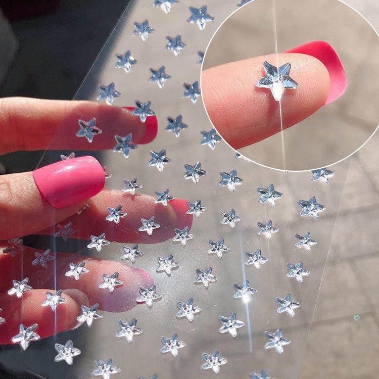 Blue Star Diamond Face Stickers: Adhesive Rhinestone Designs for Tear Eye Makeup, Perfect for Music Festivals.