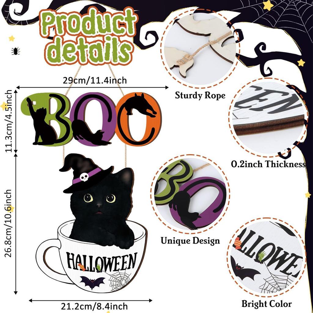 Wooden Halloween Pumpkin Hanging Sign Door Wall Decor Party Home Garden Decoration