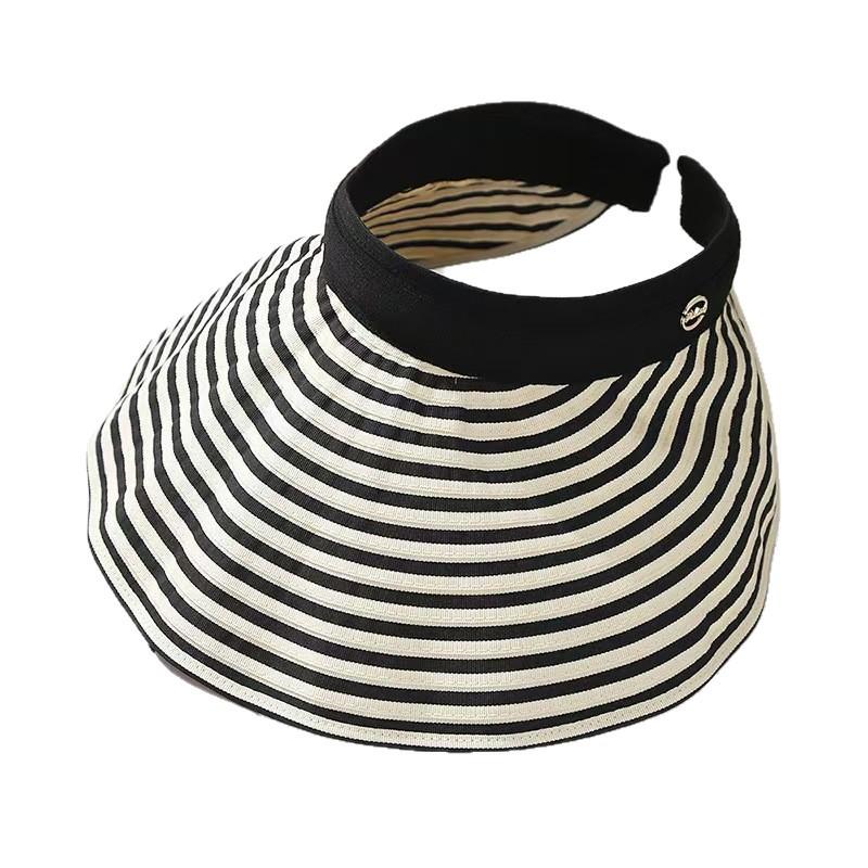 New style open-top shell hat for women, sun hat with open top, UV protection, large brim, striped fisherman hat