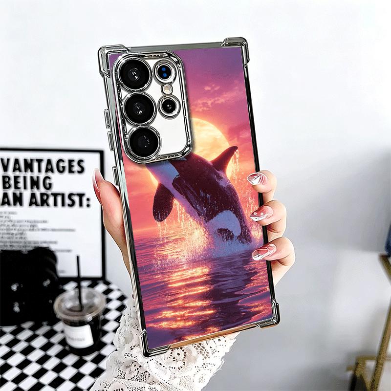 Orca Ocean Pattern Plating Phone Case For Samsung Galaxy S24 S25 FE S26 Edge S23 Ultra S22 S21 Plus S20 Anti-Fall Airabag Cover