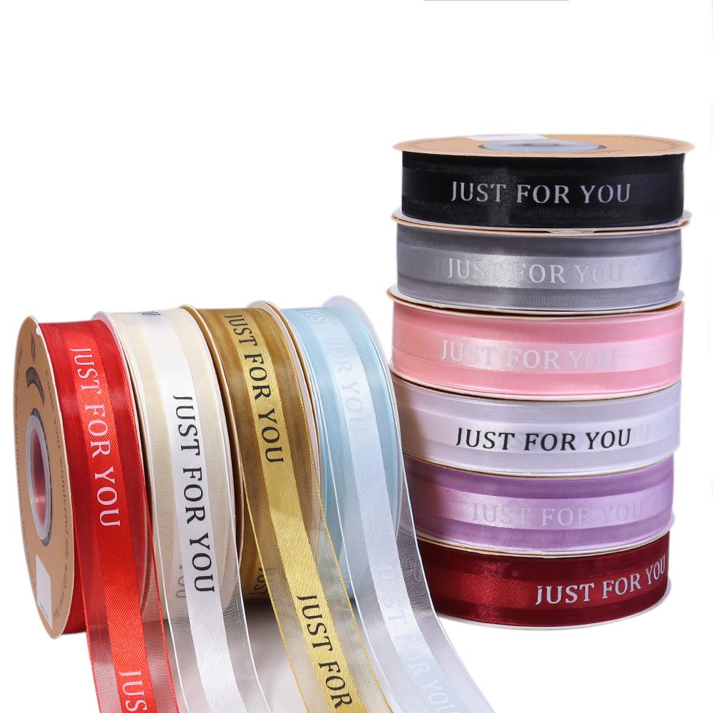 10 Yards "Just For You"Sheer Chiffon Ribbon Organza Satin Ribbons for Gift Wrapping Decoration Wedding Party Wreath Lace Fabric