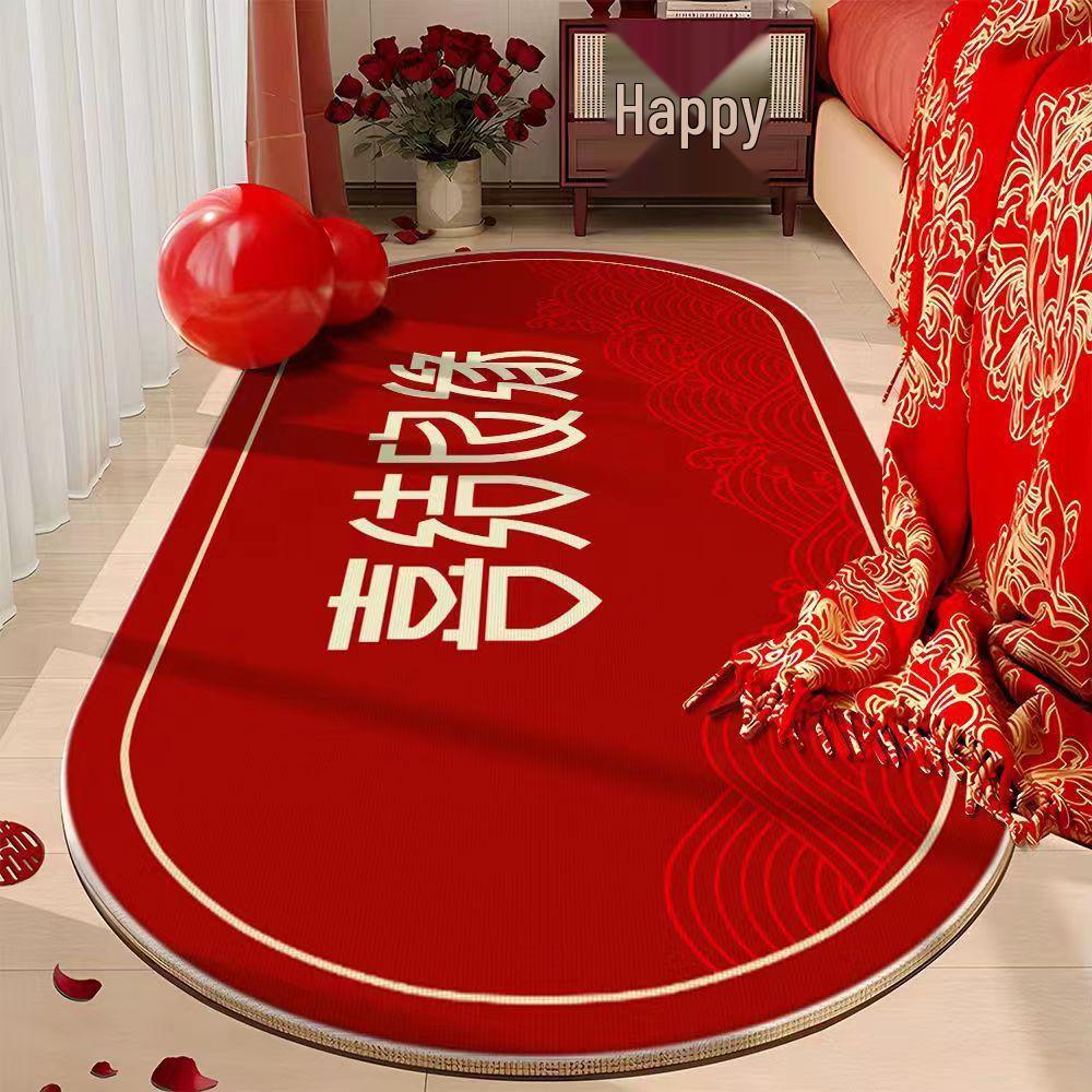 Newlywed Bedroom Crystal Velvet Rug: Red Carpet, Coffee Table & Bedside Mat, Dirt-Resistant